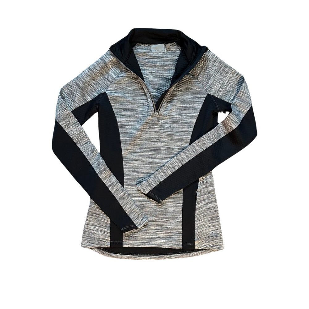 Athleta Pullover Quarter Zip Top gray and black XST
